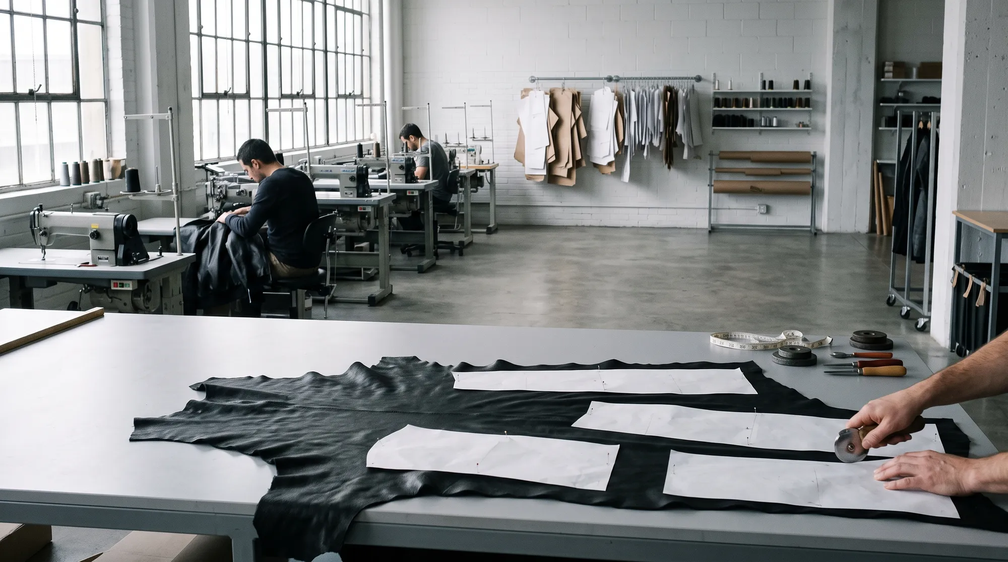 Leather cutting and sewing in our Istanbul workshop