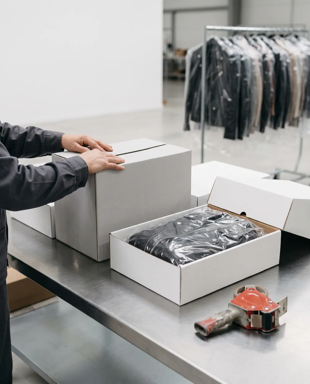 Finished jackets packed for shipping