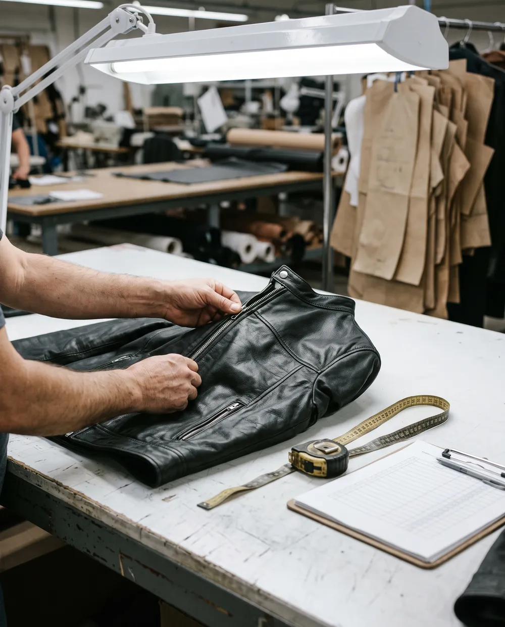 Final quality check of a finished jacket